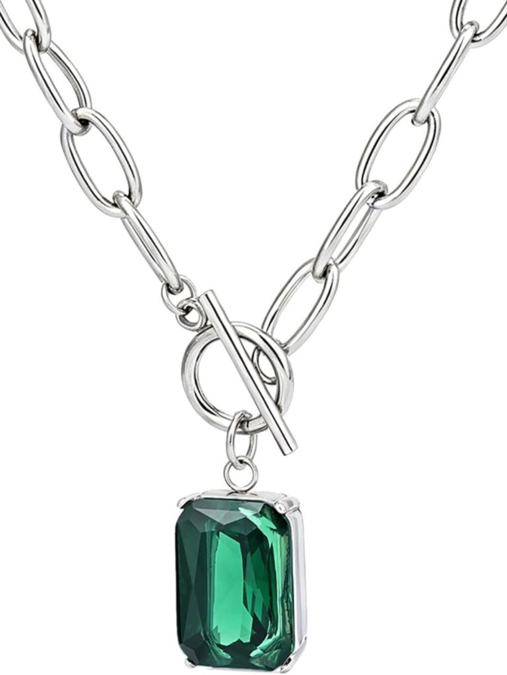 20'' Thick Paperclip Chain Birthstone Pendant Toggle Necklace for Women